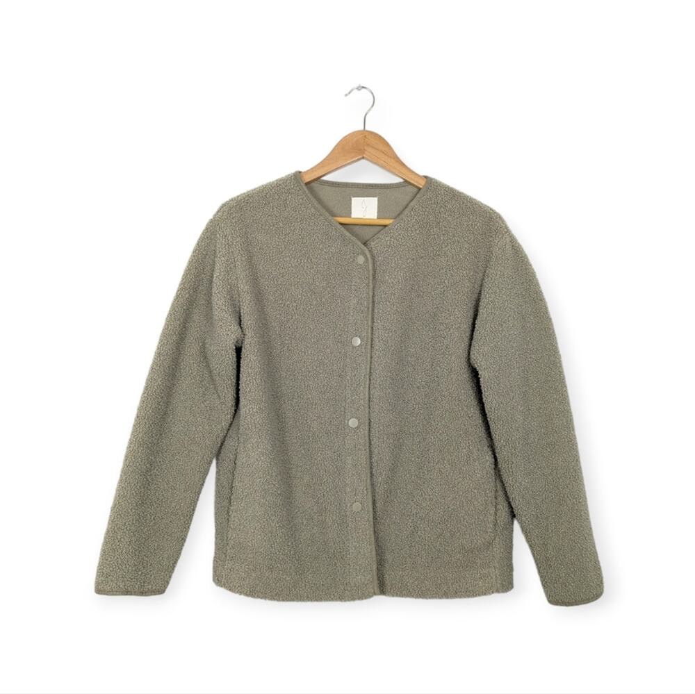 Joie Sherpa Jacket XS Olive Green Button Up Cozy Fleece Casual Outerwear